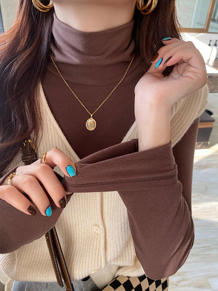 Winter Women Classic Basic Turtleneck Tops Lady Comfortable Thermal Long Sleeve Clothes Female Retro Versatile Elastic Pullover