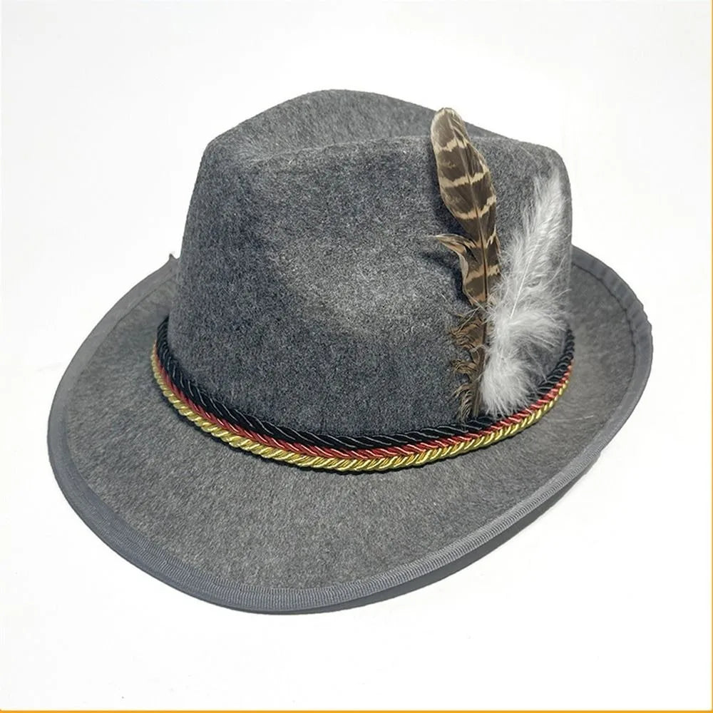 New Fashion Feather Decors Hat Western ornament Oktoberfest Hat Bavarian Swiss Costume Cosplay Cap Men Women Party Photo Props