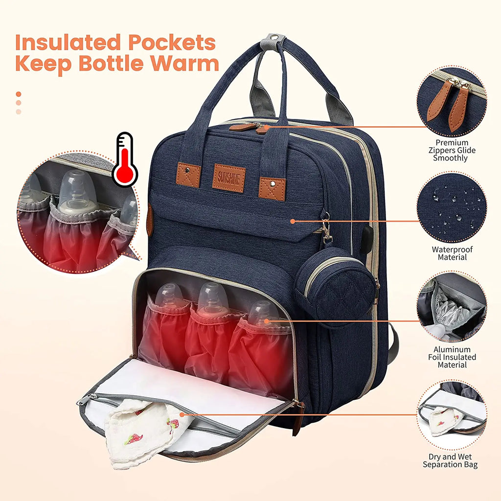3 In 1 Diaper Bag Backpack Foldable Baby Bed Waterproof Travel Bag with USB Charge Diaper Bag Backpack with Changing Bed 3 types