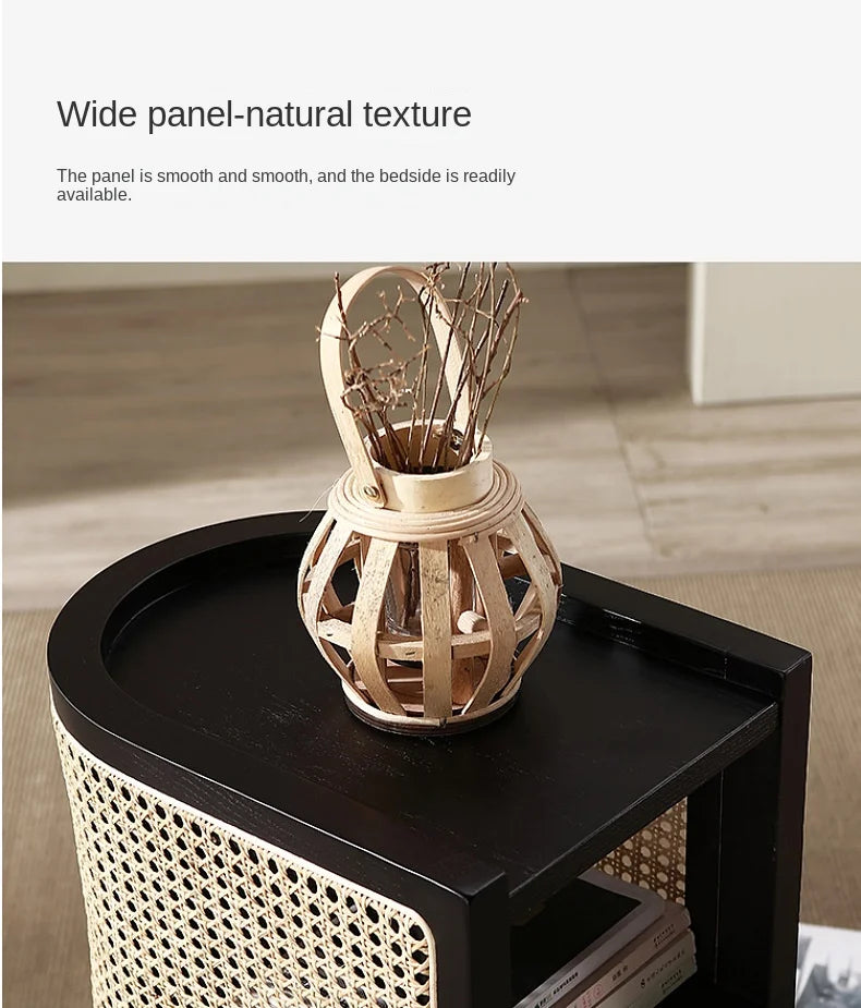 JOYLIVE Modern Minimalist Style Creative Home Homestay Hotel Bedroom Solid Wood Rattan Bedside Table Edge Cabinet Drop-shipping