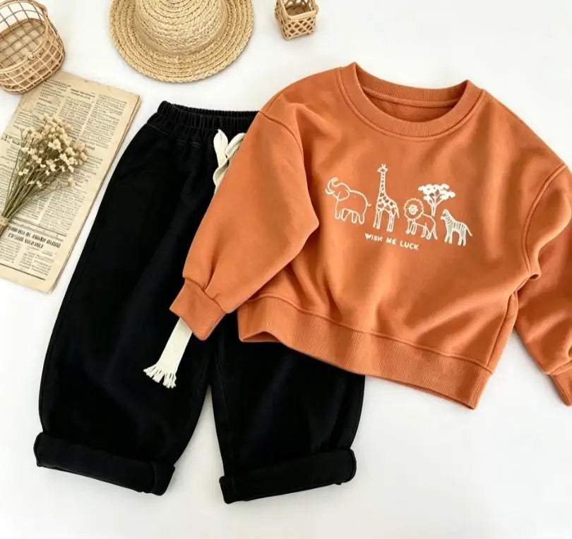 Kids Crew Neck Sweatshirt Toddler Safari Wild Animal Giraffe Print Pullover Small Boys Girls Costume Child Daily Wear Pullover
