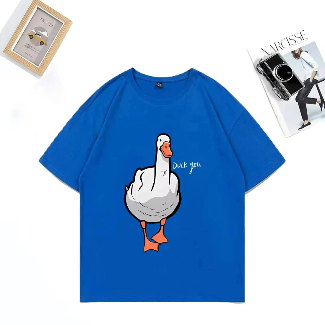 Children's Fun Duck You Pattern Printed 100% Cotton Short-sleeved T-shirt Hip-hop Streetwear Top Parent Child Wear  Cotton Top