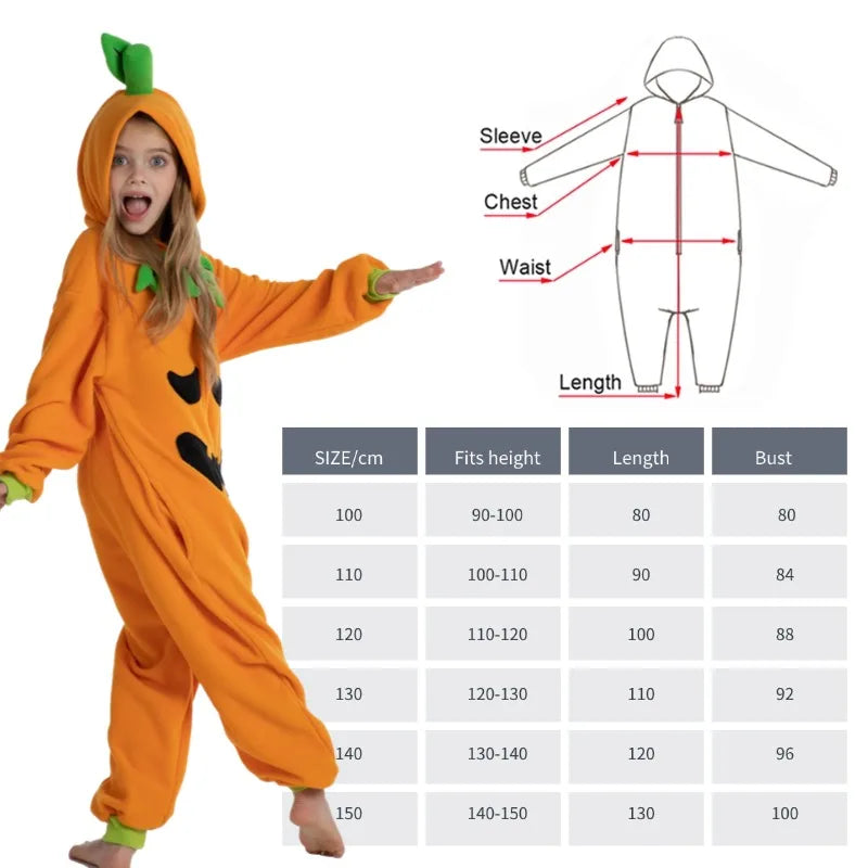 Kids Zipper Halloween Pumpkin Monster Onesie Pajamas Children Animal Whole Pijamas Cartoon Cosplay Girls Kigurumi Costume