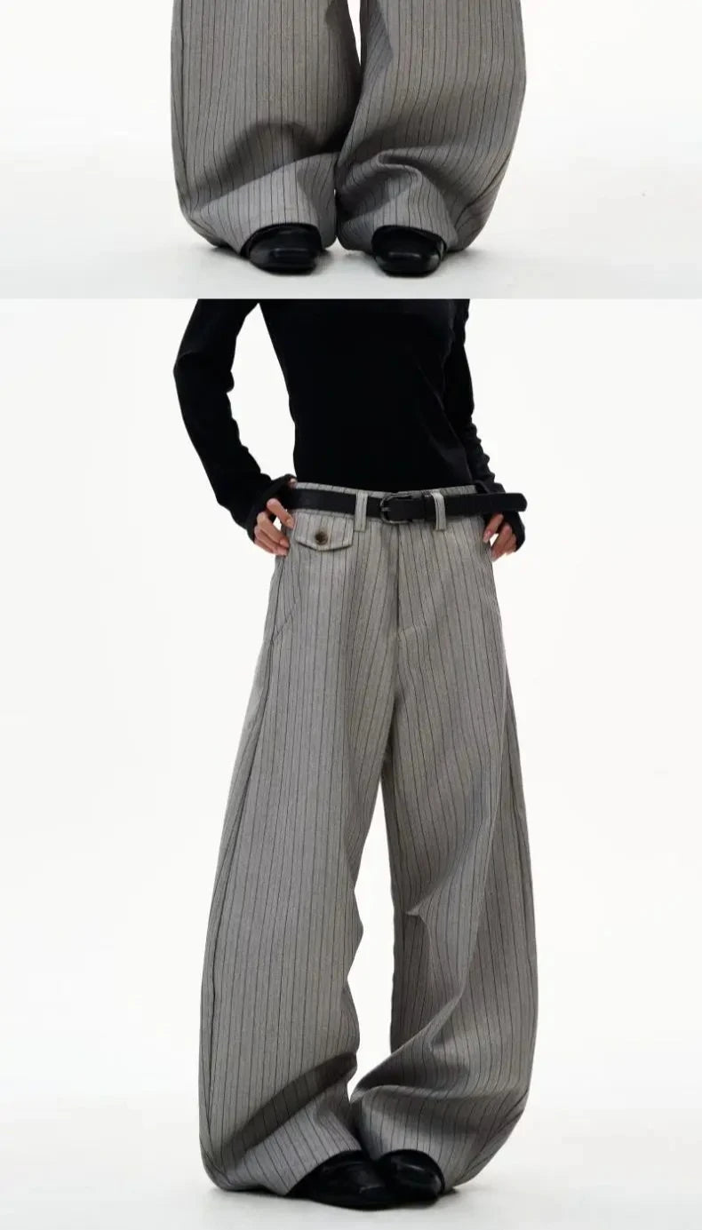 Old Money Striped Suit Pants Men Vintage Baggy Sweatpants Y2k Wide leg Casual Curved Loose Trousers Fashion Work wear