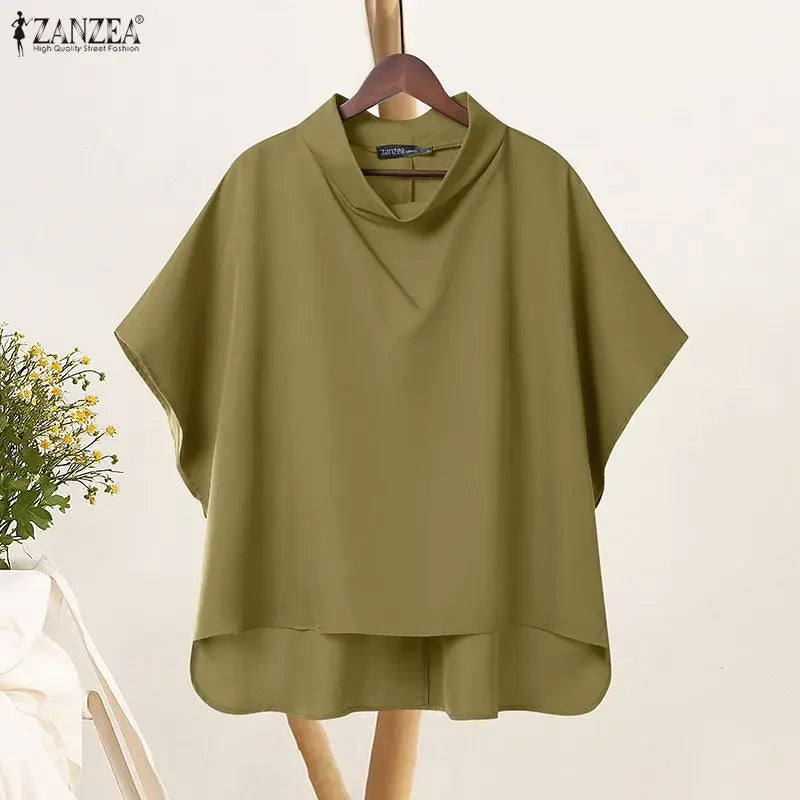 Fashion Half Sleeve Solid Blouse 2025 ZANZEA Stylish Women Tops Chic Pile Collar Office Shirt Summer Female Loose OL Work Blusas