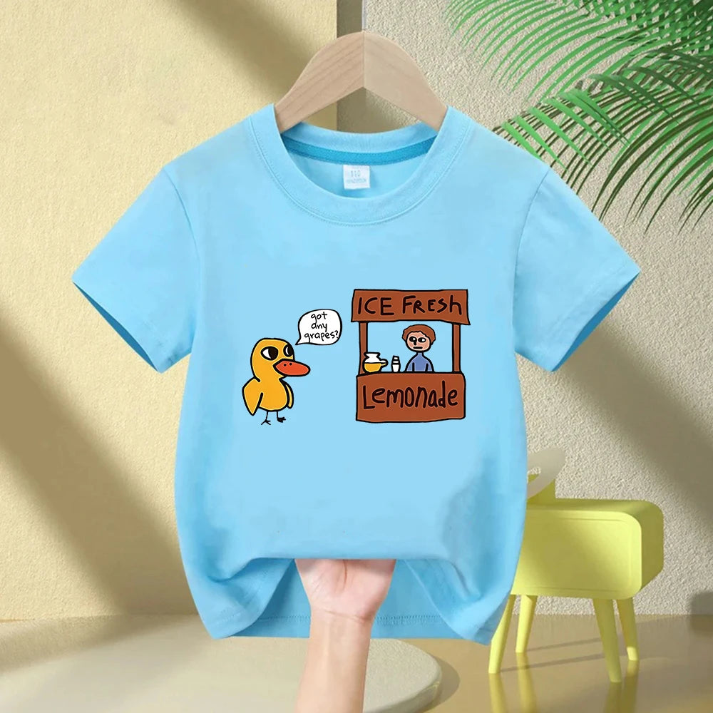 The Duck Song Got Any Grapes Printed Kids T-Shirt Summer Children's Pure Cotton Short-sleeved Casual Tops Boys and Girls Gifts