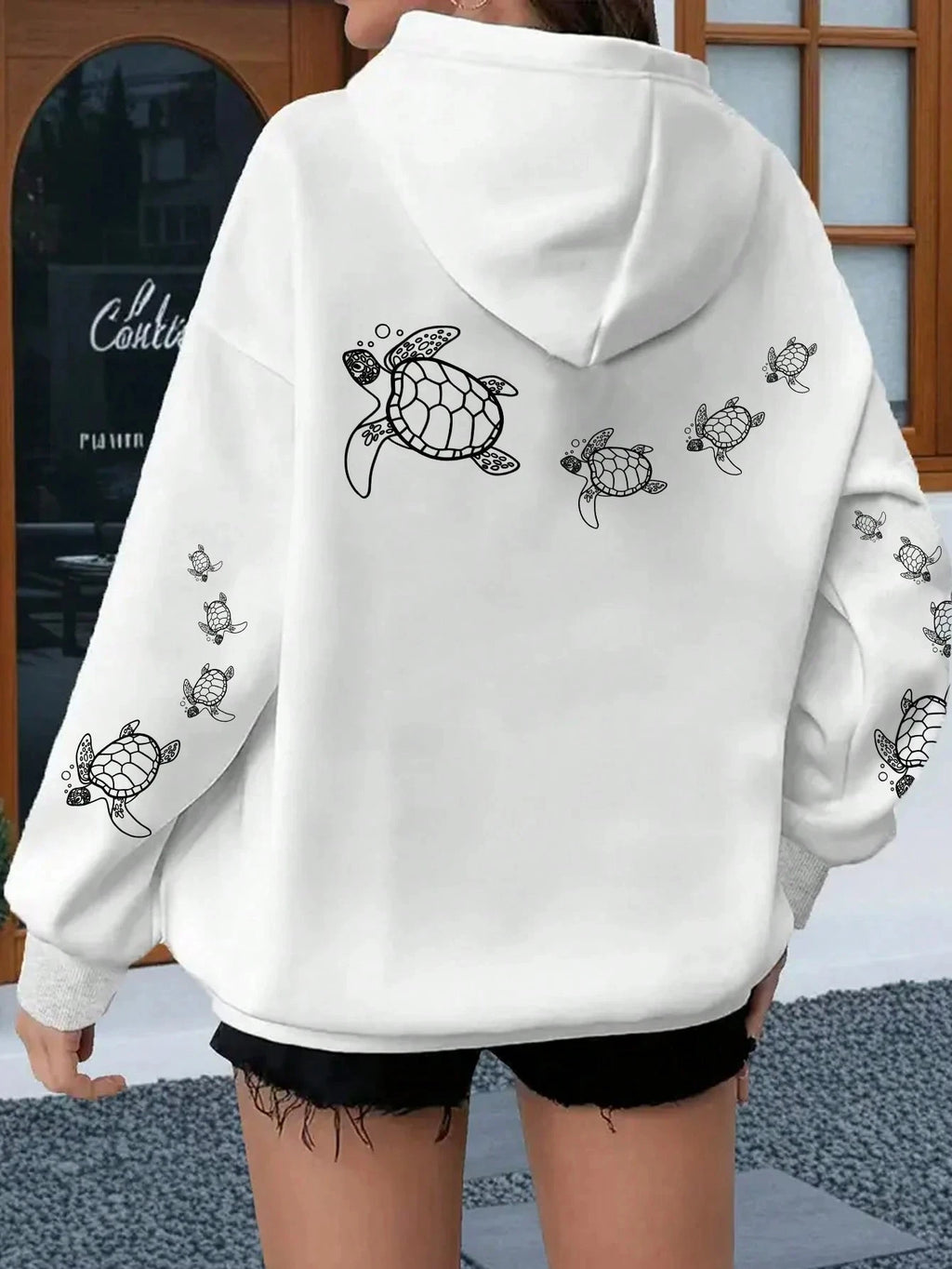 Creative Turtle Swimming Prints Women Clothing Hoodie Warm Sport Tops All-Match Comfortable Sportswears Soft Trendy Clothes
