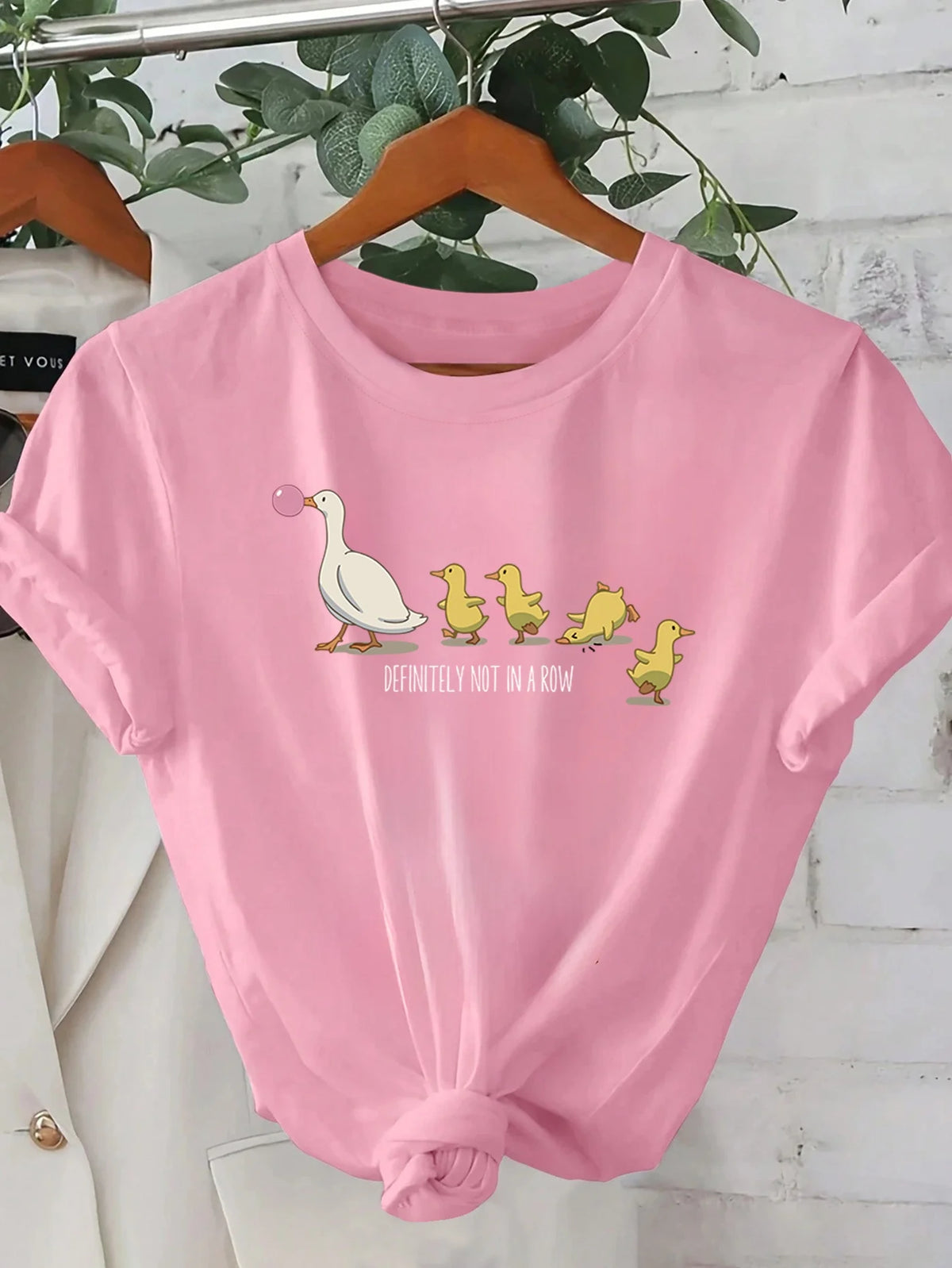 Ladies' Cute Duck Arrangement Printed Pattern T-shirt Casual Round Neck Short Sleeve Top Casual Summer Women's Clothing