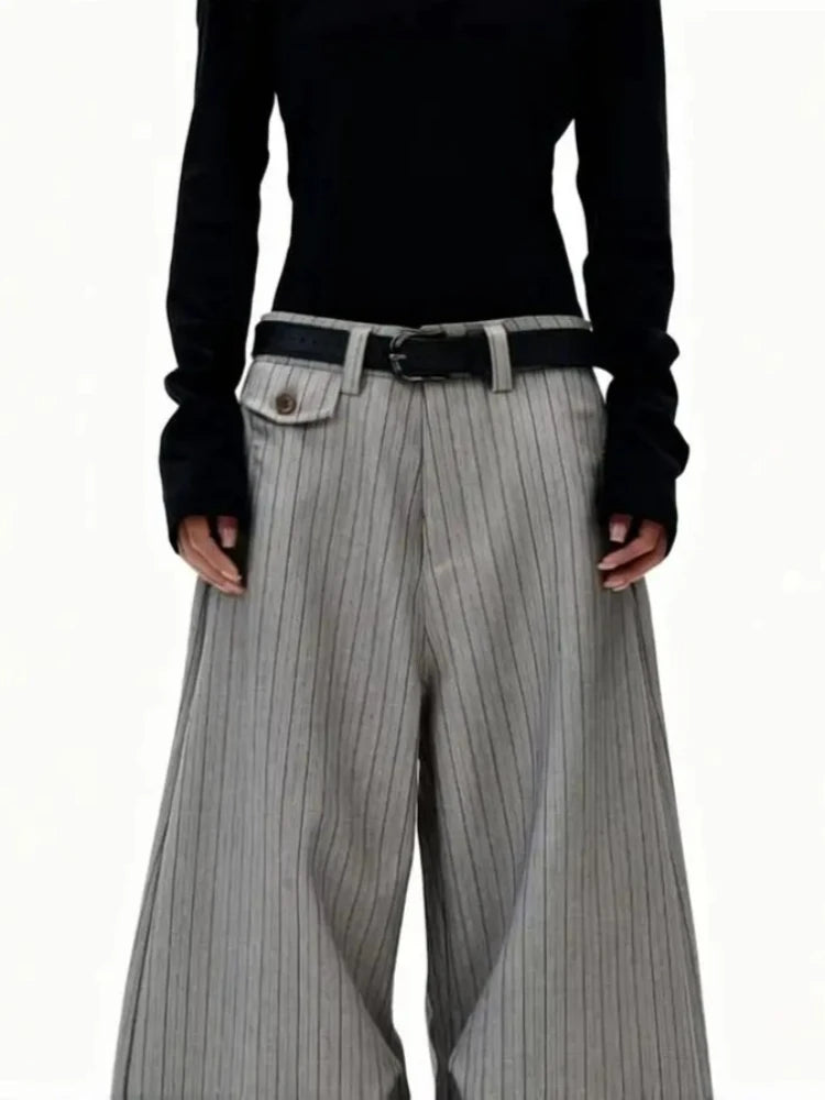 Old Money Striped Suit Pants Men Vintage Baggy Sweatpants Y2k Wide leg Casual Curved Loose Trousers Fashion Work wear