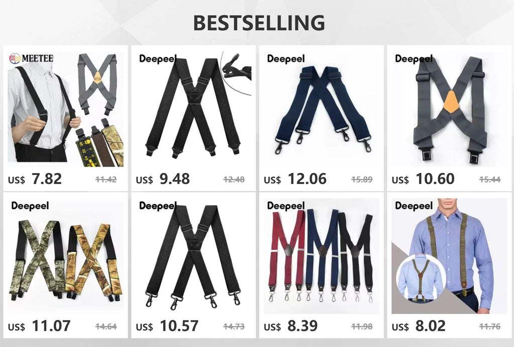 Heavy Duty Work Suspenders for Men X-Back Gripper Clasps Adjustable Strap Fully Elastic Adult Widen Men's Suspender