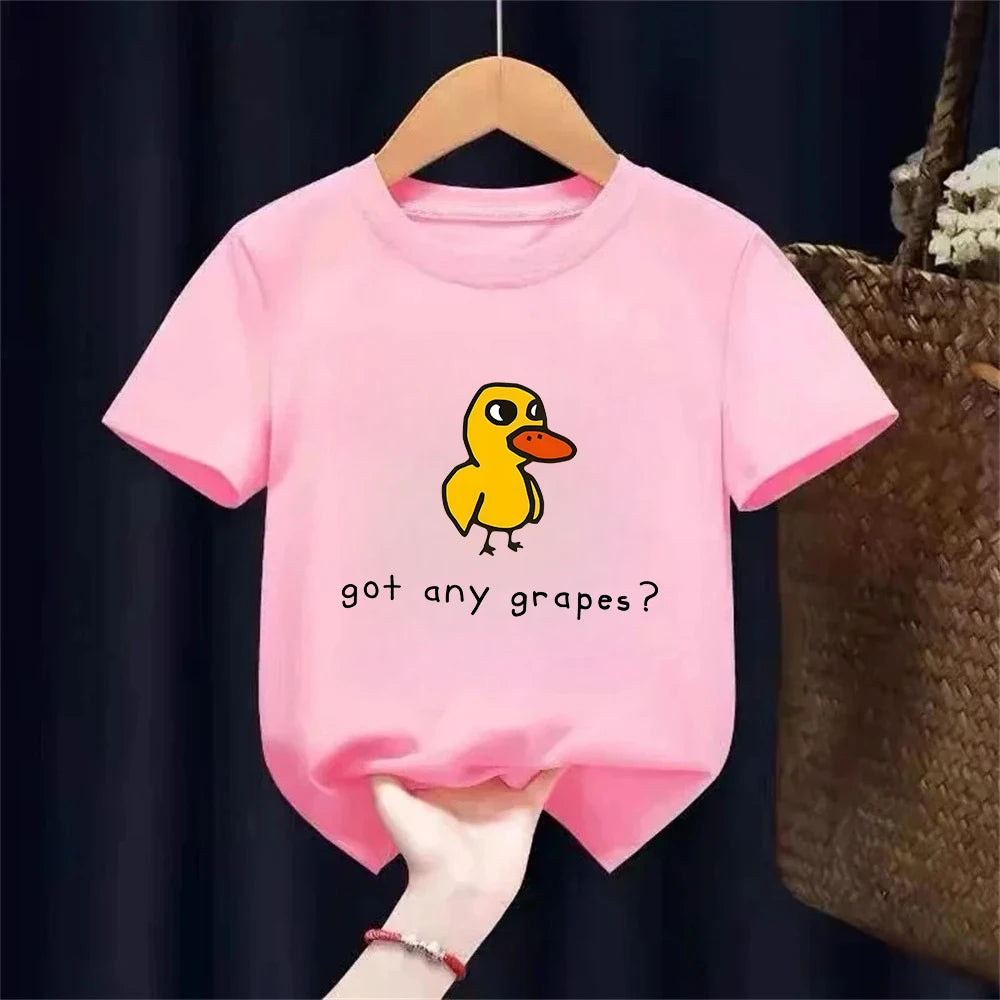 The Duck Song Got Any Grapes Printed Kids T-Shirt Summer Children's Pure Cotton Short-sleeved Casual Tops Boys and Girls Gifts