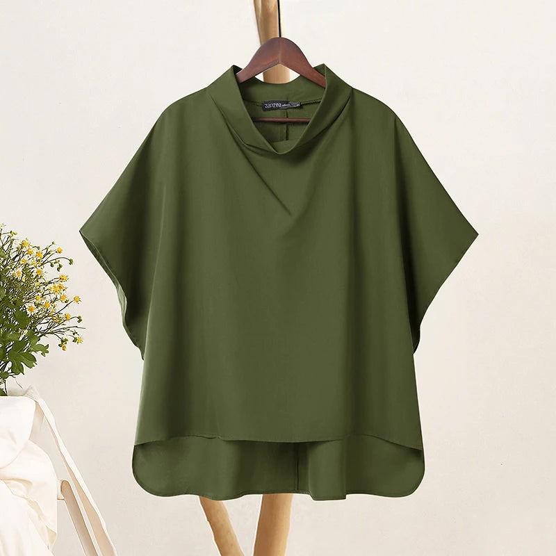 Fashion Half Sleeve Solid Blouse 2025 ZANZEA Stylish Women Tops Chic Pile Collar Office Shirt Summer Female Loose OL Work Blusas