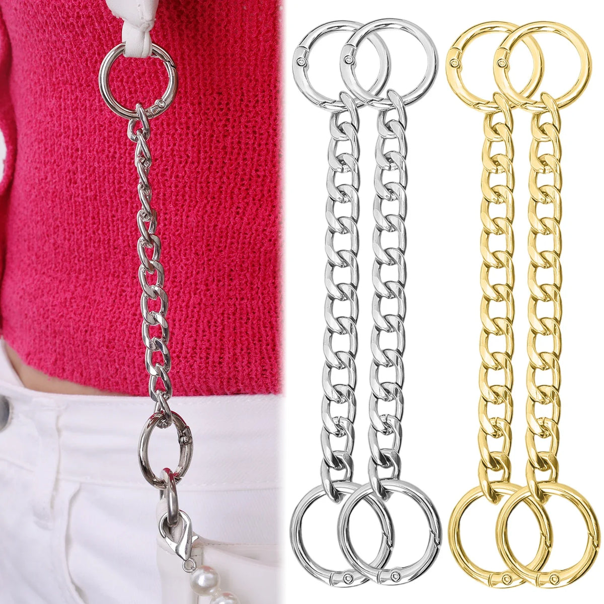 14.5cm Bag Strap Extender DIY Handbag Purse Chain with Metal Buckles for Purses Handbags Wallet Clutch Shoulder Crossbody Bags
