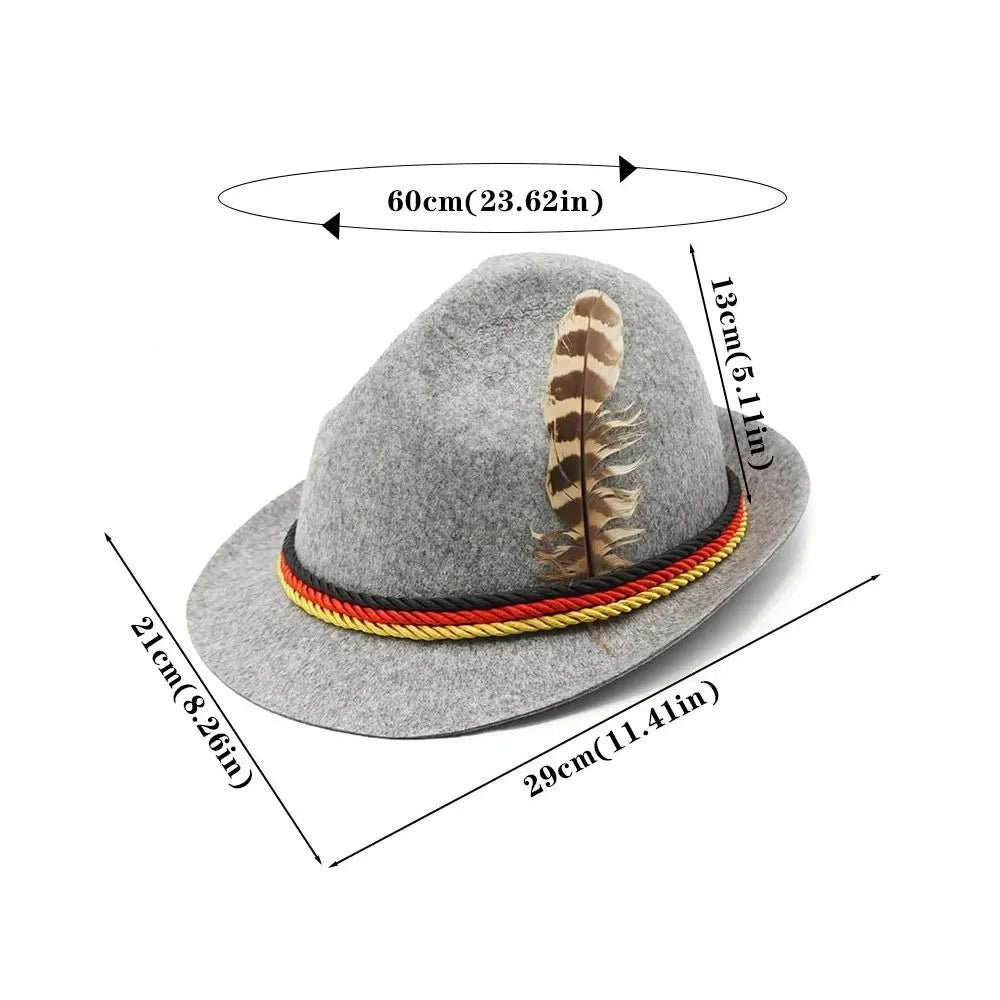 New Fashion Feather Decors Hat Western ornament Oktoberfest Hat Bavarian Swiss Costume Cosplay Cap Men Women Party Photo Props