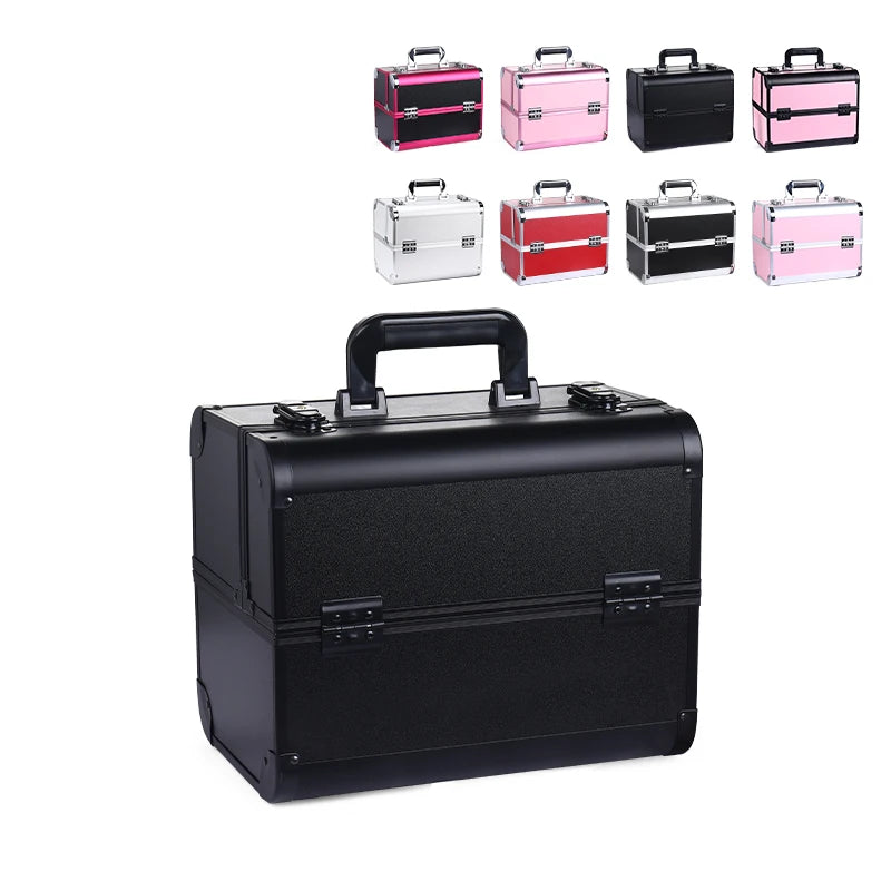 Makeup train case large portable cosmetic cases 4 trays professional makeup storage organizer box make up box