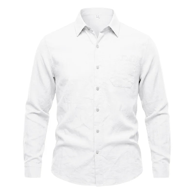 Casual Men's Loose Linen Lapel Pocket Button Casual Vacation Solid Color Long Sleeve Shirt Men's