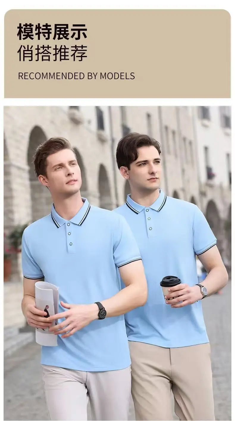 Classic Men Short Sleeve Polo Shirt 100% Mercerized Cotton Breathable Summer Golf Business Casual Athletic Tops