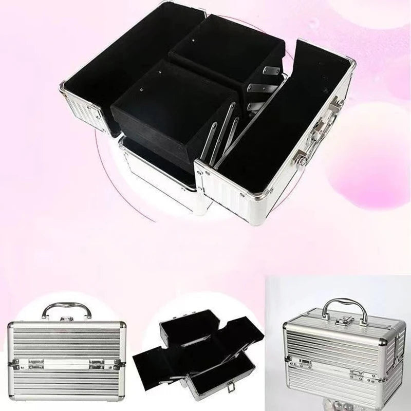 Portable Makeup Train Case Large Capacity Adjustable 4 Sliding Trays Cosmetic Case Storage Organizer for Jewelry Nails Beauty