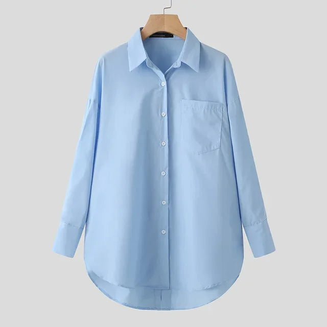 2025 Summer Fashion Women Shirts White Tunics Blouse Long Sleeve Top Casual Solid Button Loose Tops
