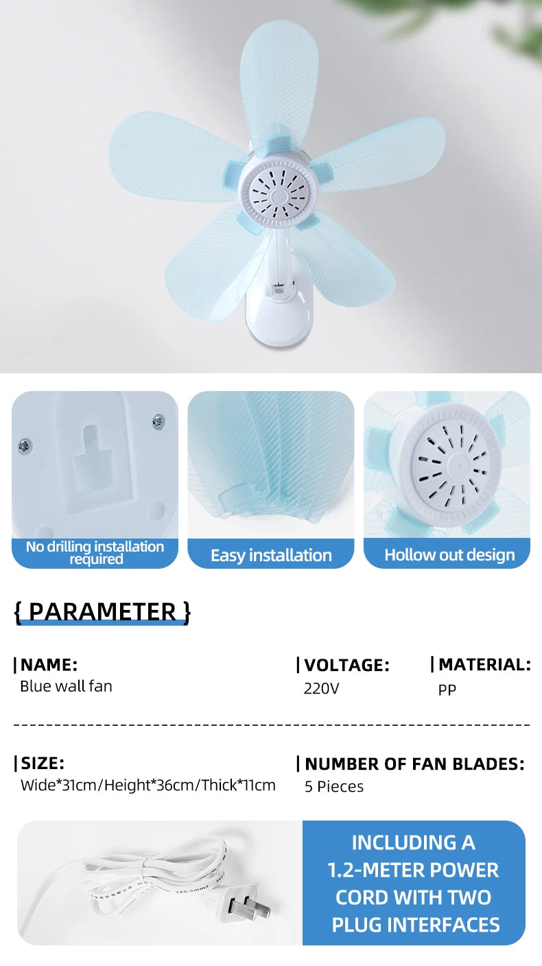 Small fan on the living room wall in summer, student dormitory, kitchen office, household electric fan, bathroom wall fan Wall f