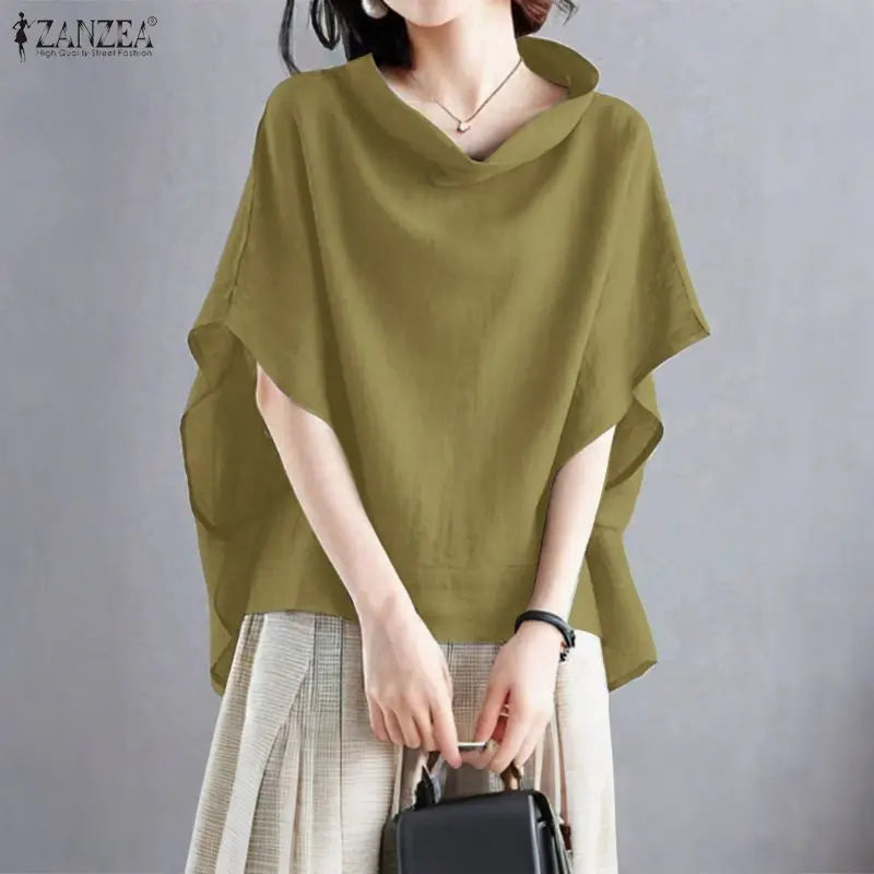 Fashion Half Sleeve Solid Blouse 2025 ZANZEA Stylish Women Tops Chic Pile Collar Office Shirt Summer Female Loose OL Work Blusas