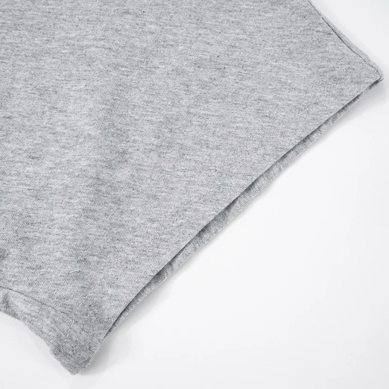 Fashion Casual Solid Gray Cropped T-shirt 2025 Woman Clothes O-neck Corset Tops Streetwear Girls Spring Summer Short Tee Shirts