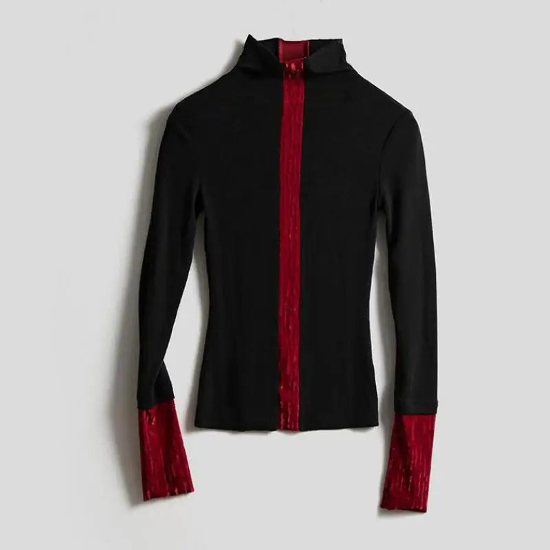 Seeslim Patchwork Turtleneck Women's T-shirt Goth 2000s Clothes Y2k Long Sleeve Autumn Winter Tops Tees Female Clothing Gothic