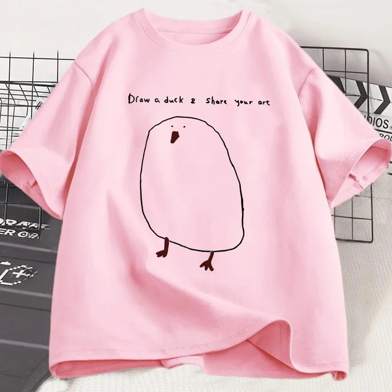 Funny Draw Duck T Shirt Women Casual Funny Printed T-shirt Summer Short Sleeve Cool Round Neck Women Clothes Tshirt Graphic Y2K