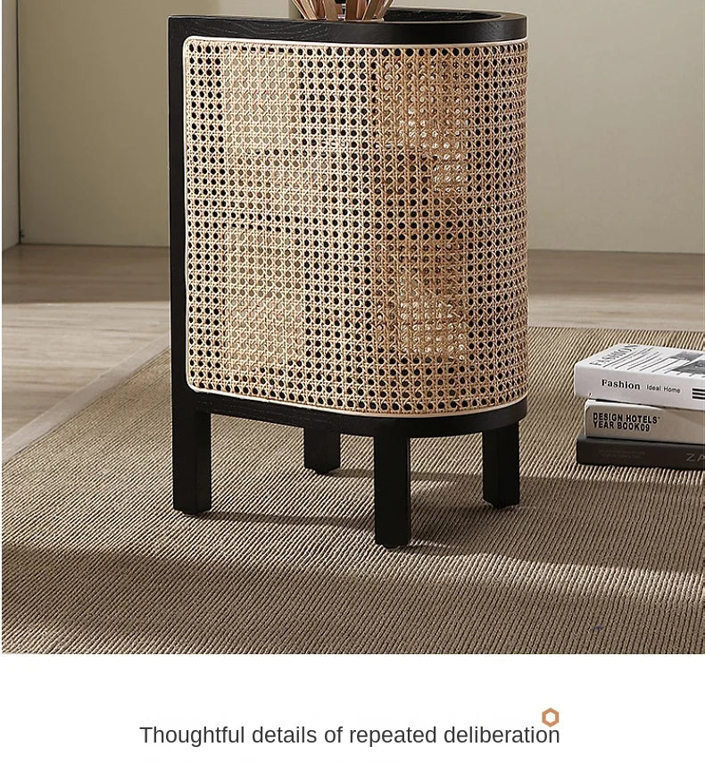 JOYLIVE Modern Minimalist Style Creative Home Homestay Hotel Bedroom Solid Wood Rattan Bedside Table Edge Cabinet Drop-shipping