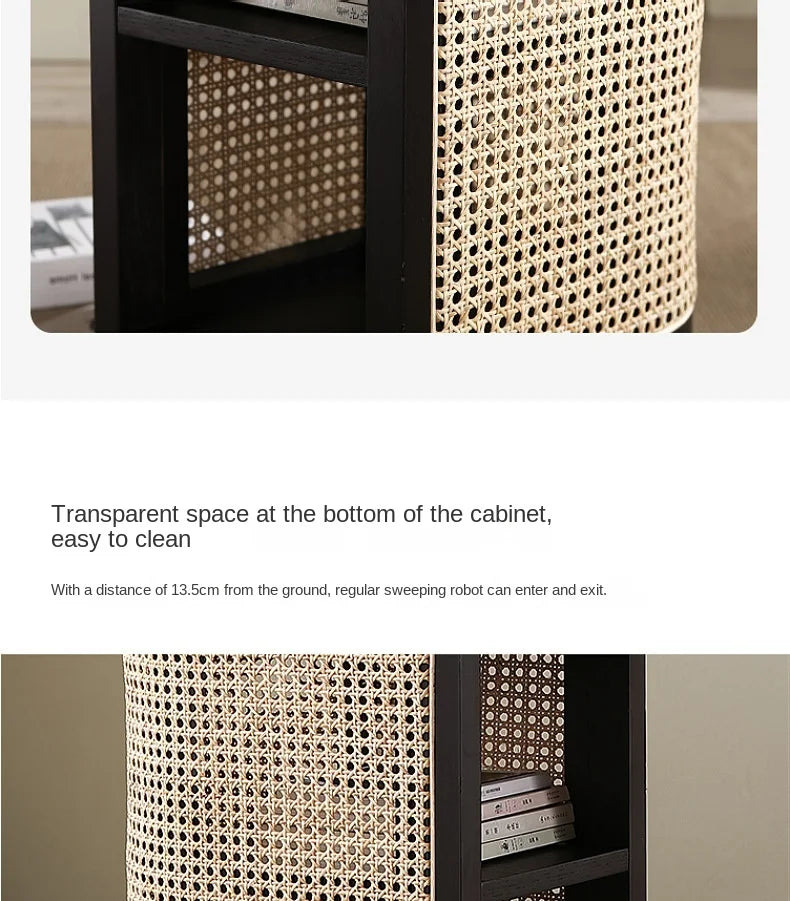 JOYLIVE Modern Minimalist Style Creative Home Homestay Hotel Bedroom Solid Wood Rattan Bedside Table Edge Cabinet Drop-shipping