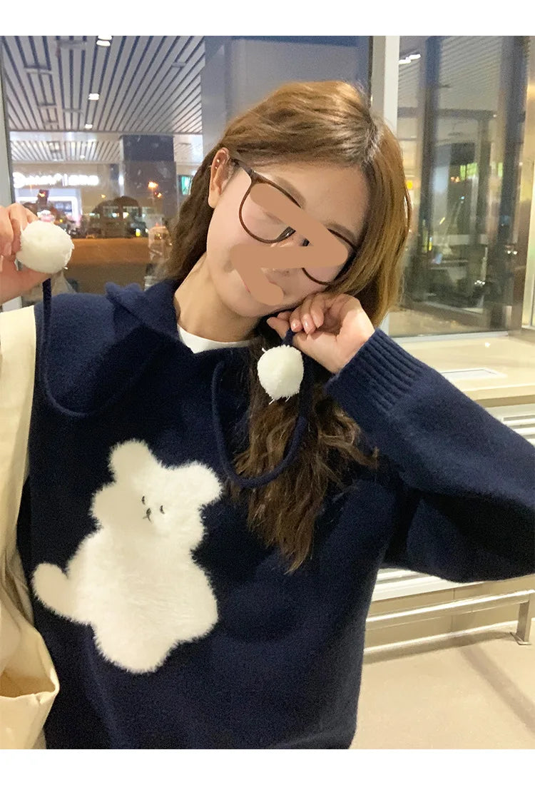 Cartoon Hooded Long Sleeve Sweater 2025 Autumn New Design Loose Top for Women
