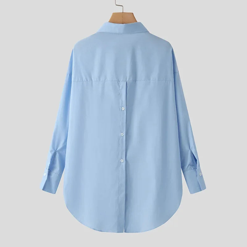 2025 Summer Fashion Women Shirts White Tunics Blouse Long Sleeve Top Casual Solid Button Loose Tops