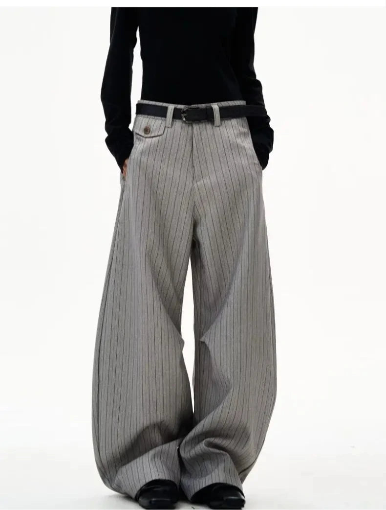 Old Money Striped Suit Pants Men Vintage Baggy Sweatpants Y2k Wide leg Casual Curved Loose Trousers Fashion Work wear