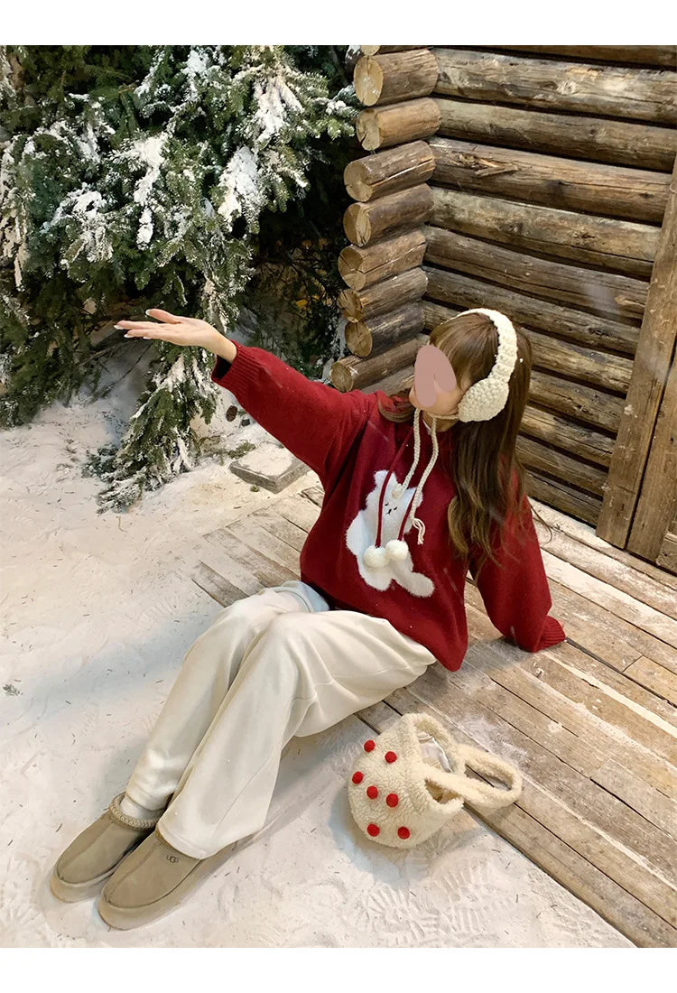 Cartoon Hooded Long Sleeve Sweater 2025 Autumn New Design Loose Top for Women
