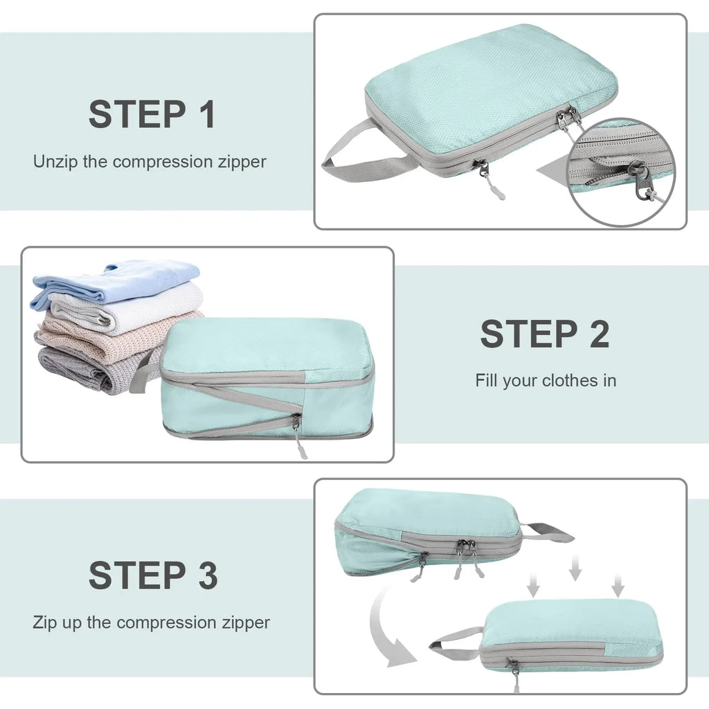3/4Set Compression Packing Cubes for Travel, Lightweight Space-Saving Extendable Packing Organizer for Carry on Luggage Suitcase