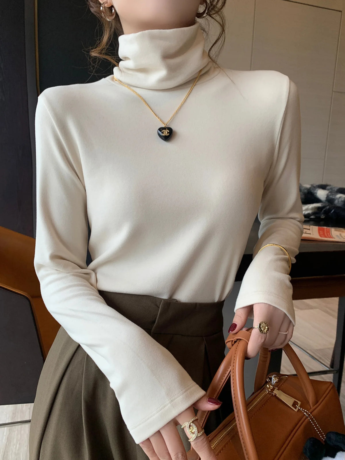 Winter Women Classic Basic Turtleneck Tops Lady Comfortable Thermal Long Sleeve Clothes Female Retro Versatile Elastic Pullover