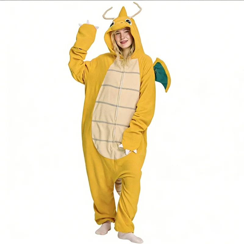 Women Onesies Dragnit Kigurumi Animal Pajamas Soft Fleece Yellow Dragon Cosplay Costume Halloween Christmas Party Outfit
