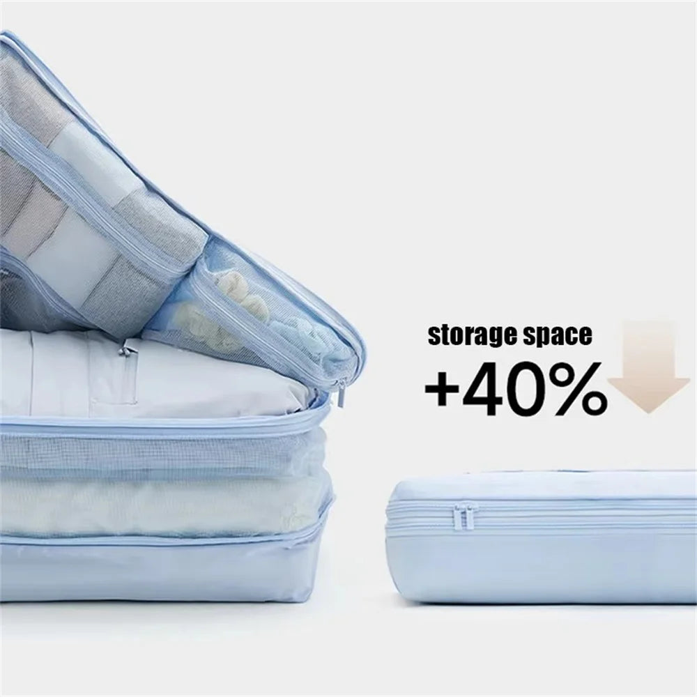 Compression Packing Cubes 5-in-1 Travel Luggage Organizer Bag Portable Multi Compartment Clothes Storage Suitcase Accessories