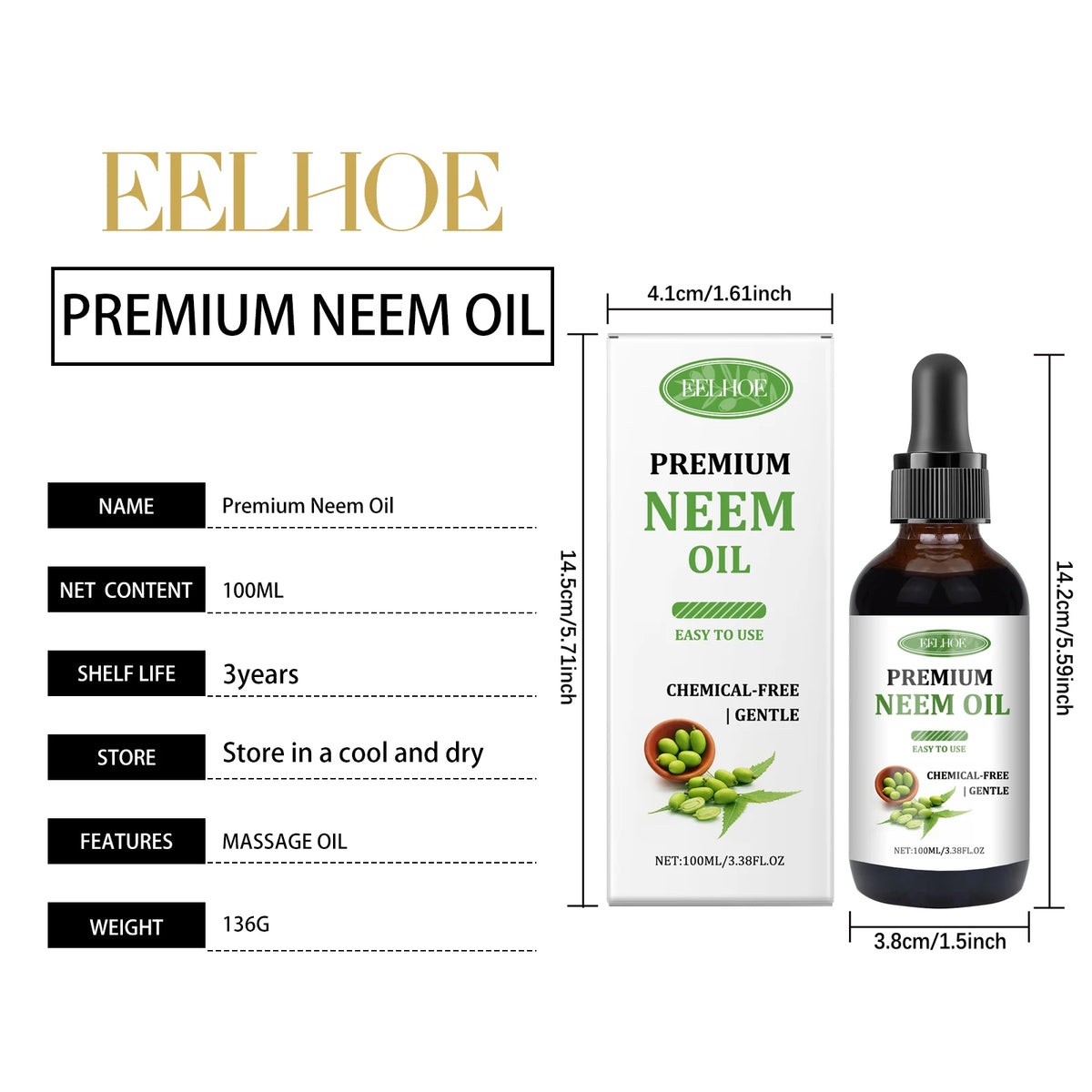 Premium Neem Oil Activating Hair Follicles Stimulate Hair Growth Deeply Moisturizing Skin Nourish Nail Surface Neem Massage Oil